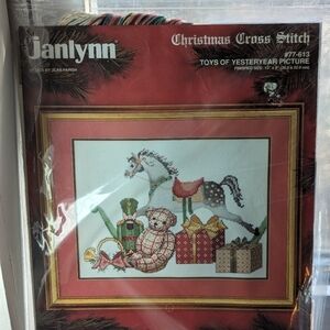 NWOT Janlynn Christmas Cross stitch #77-613 Red Green rocking horse teddy bear